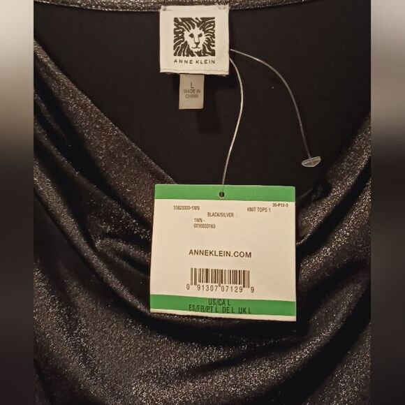 Anne Klein Drape Neck Long Sl Metallic Look Blouse MWT - Picture 6 of 10